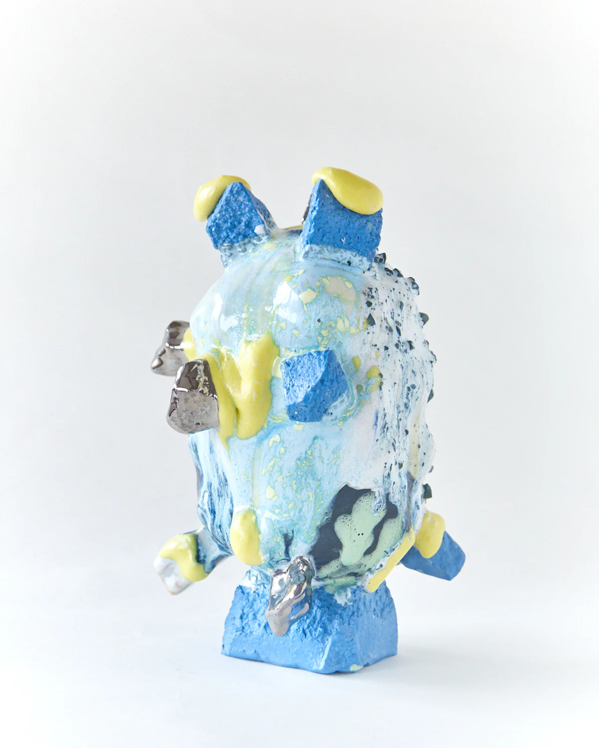 Bright Blue Vessel with Yellow Melt + Platinum Chunks