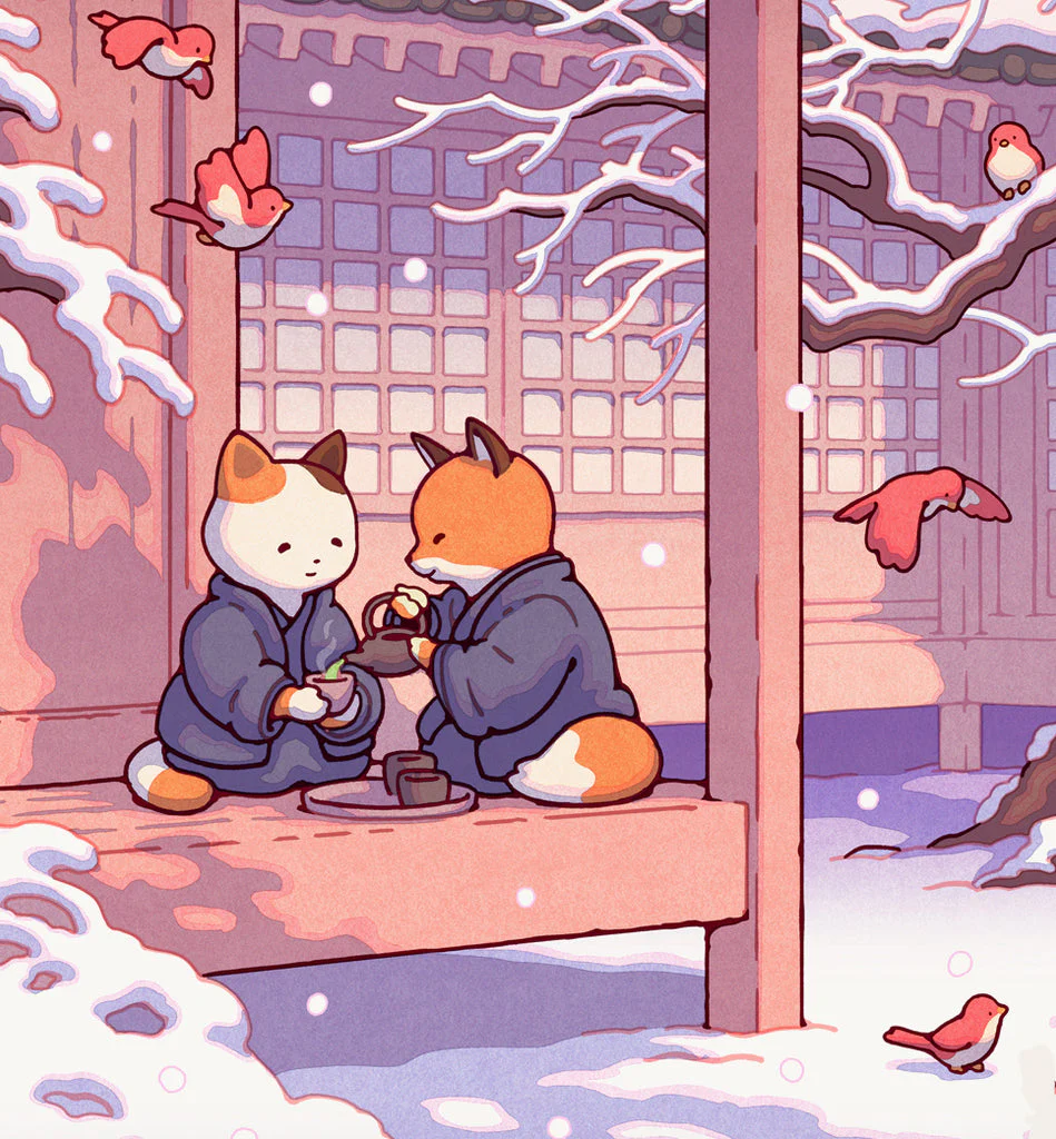 Fox and Cat, Green Tea in Snow - Image 3