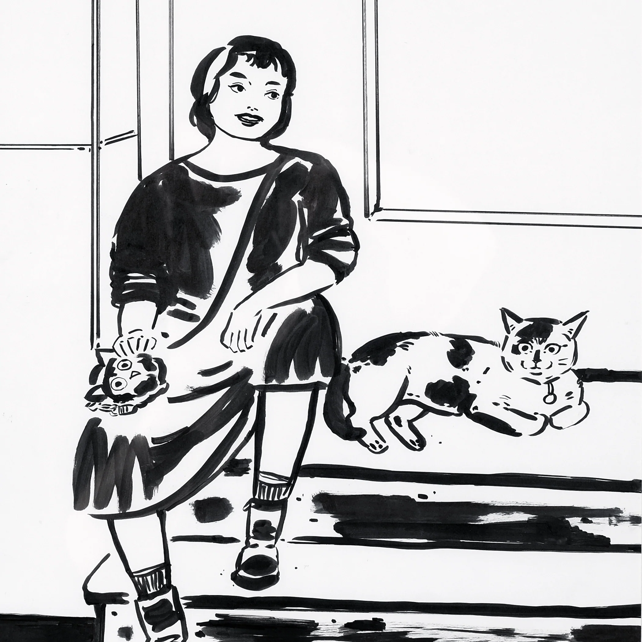 Girl on Steps with Cat - Image 2